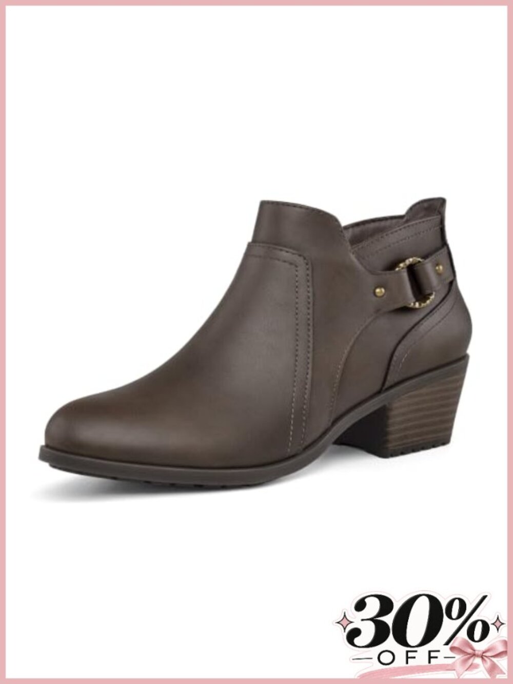 Women's Ankle Boots Chunky Stacked Heel Side Zipper PU Booties